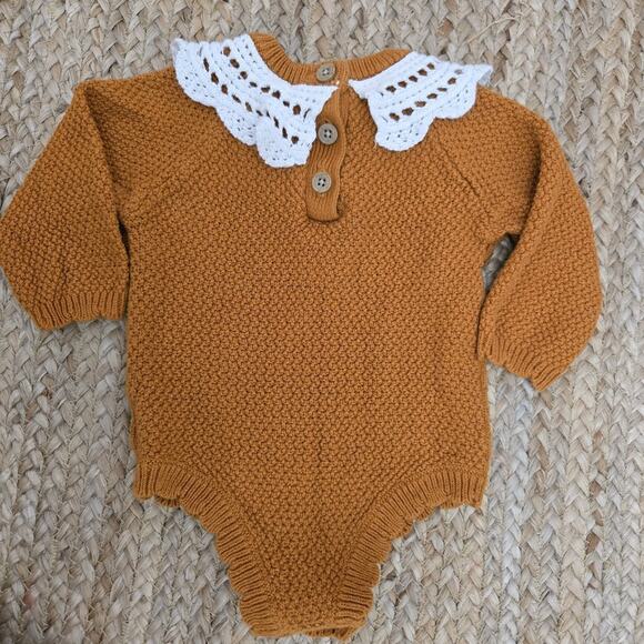 BOUTIQUE BABY‎ CROCHET BUBBLE ROMPER 9MOS- BURNT ORANGE BOHO CUTE TRENDY - Picture 2 of 4